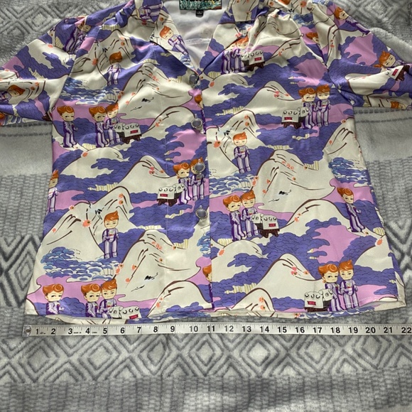 MUKZIN Adventure in Space Purple Print Button Up Long Sleeve Top Size L - Picture 4 of 12